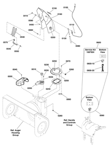 Chute And Rotation Group Diagram and Parts List for 1696054-CM741450S 2011 Briggs and Stratton Snow Blower